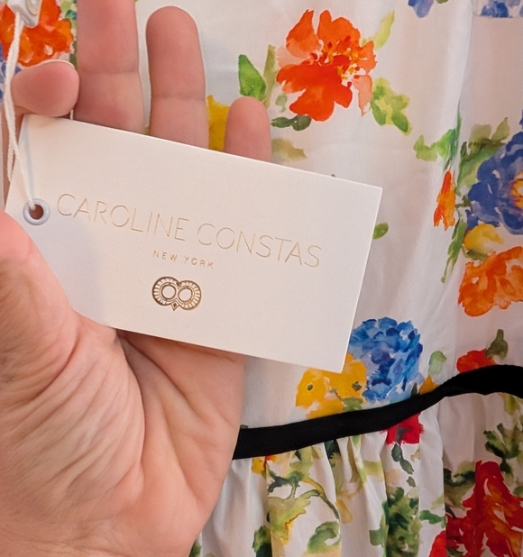 NWT Caroline Constas Hart Dress (Blanc Floral Mix) Maxi Dress w/ Puff Sleeves XL - Picture 8 of 16